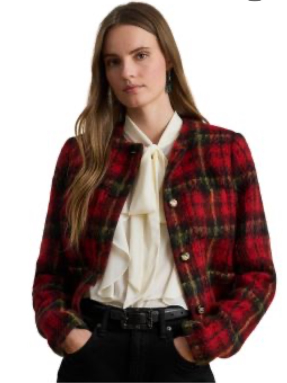 LAUREN by RALPH LAUREN Mohair Plaid Cropped Jacket Size 14, NWT